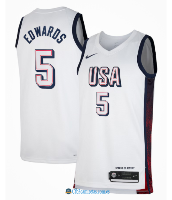 CFB3-Camisetas Anthony edwards usa 2024 white jjoo parís